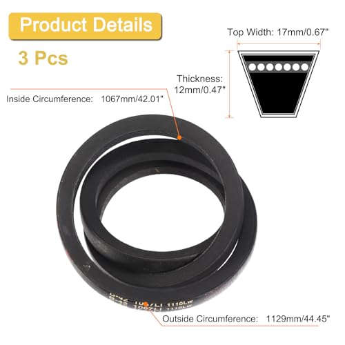 Image of uxcell 3 Pack B-42 Classic Wrapped V-Belt, 44 inch Outside Circumference, Black, Compatible with Pump, Fan, Compressor, Agricultural Equipment