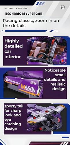 Image of Mechanical Super Car Building Blocks Set (470 PCS) | Pull Back Function, Openable Doors, Rubber Wheels | Highly Detailed Car Model Educational Construction Toy for 6+ Age