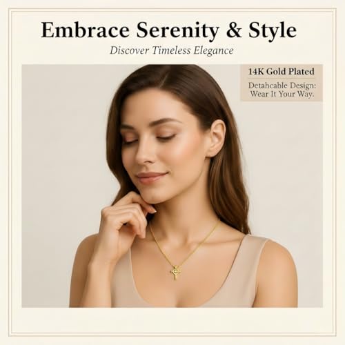 Image of URTHEONE Moissanite Cross Necklace for Women, 925 Sterling Silver 14KGold Plated Necklaces with Sparkling Moissanite Pendant, Faith Women's Jewelry, Trendy Gift for Women Mom Friend