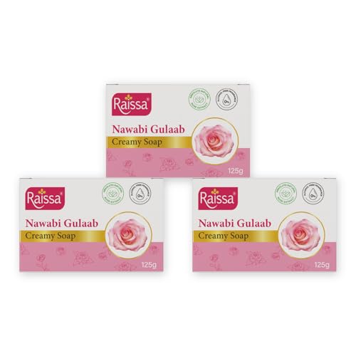 Image of Raissa Nawabi Gulaab Cream Soap 125g (Pack of 3) | With Natural Rose Extracts for Soft, Glowing Skin | Luxurious Aroma & Creamy Lather | Alcohol-Free Fragrance | No Harsh Chemicals | For Men & Women