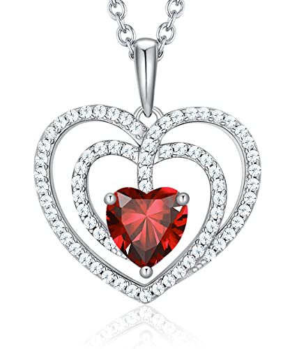 Gloffery 925 Sterling Silver Heart Pendant Necklace for Women with Birthstone CZ and Created-Gems, Jewelry Gifts for Girls and Women, Sterling Silver, Cubic Zirconia