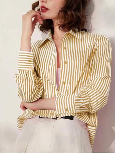 Image of Women Shirt||Women Relaxed Fit Vertical Striped Spread Collar Cotton Casual Shirt (S-12-19)