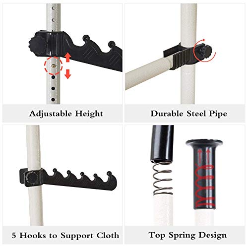 Sistema Guardaroba Telescopico, Appendiabiti di Acciaio Robusto Sistema Guardaroba Estensibile, Altezza e Larghezza Regolabili, Appendiabiti per La Camera con 2 Ganci - Image 6