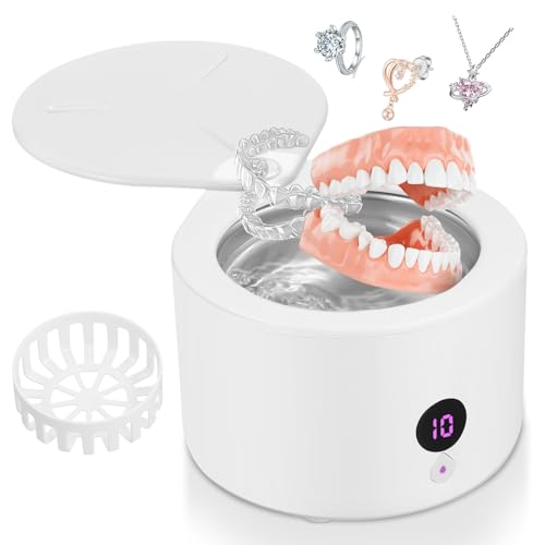 LIFEJXWEN Limpiador Ultrasónico para Dentaduras 200ml, 45KHz, 4 Modos, Blanco