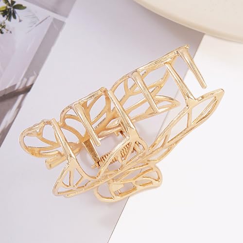 Pinza para cabello metálica diseño hojas de arce dorada miniatura 6