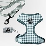 Peludicos Boutique Pack Arnés,Correa y Portabolsas Caqui para Perro Ajustables de Neopreno – Diseño Vichy, Cómodos y Resistentes – 4 Tallas