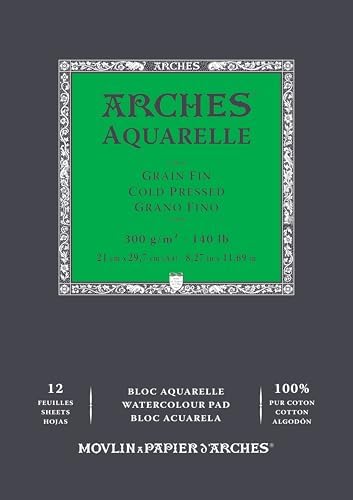 ARCHES Aquarelle 100% Fino 300g Bloc Encolado A4 12 hojas Blanco ...