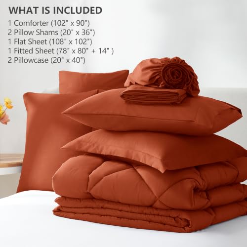 Image of CozyLux King Size Comforter Set Burnt Orange - 7 Pieces Bed in a Bag King, Luxury Soft Bed Set for All Seasons, Bedding Set with Down Alternative Comforter, Sheets, Pillowcases & Shams, Terracotta