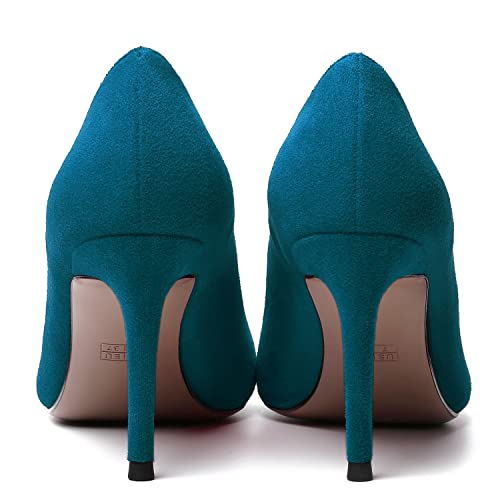 WAYDERNS Womens Party Slip On Suede Round Toe Fashion Solid Stiletto High Heel Pumps Shoes 3.3 Inch4