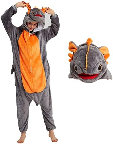 Bulex Toothless Onesie Dragon Onesie Pajamas Jumpsuit with Shoes Animal Dinosaur Flannel Costume Winter Plush PJS for Woman Adult(NO Shoes), Gray