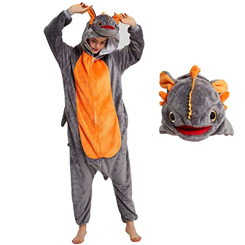 Bulex Toothless Onesie Dragon Onesie Pajamas Jumpsuit With Shoes Animal Dinosaur Flannel Costume Winter Plush Pjs For Woman Adult(No Shoes), Gray #TOP2
