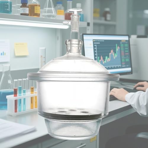 CAOJS Glass Vacuum Desiccator, Glass Vacuum Dryer with Porcelain Plate, Thickened Wall/High Transparency, for Laboratory Research, Suitable for Pharmaceutical, Chemical and Food Industries