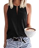 Picture of Soesdemo Black Tank Top for Women Keyhole V Neck Sleeveless Summer Casual Loose Fit Cute Basic Shirt Blouse for Business/Party/gonging Out