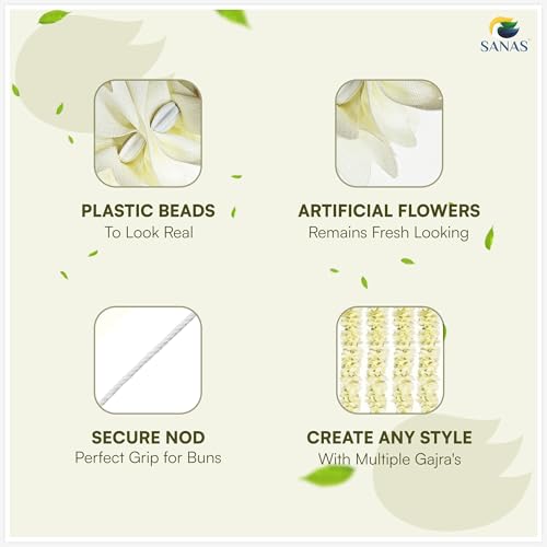 Image of Sanas Gajra For Hair Bun Accessories For Women (4Pcs) Artificial Flowers For Hair Styling Bridal Hairs Accessory For Wedding Accessories For Women Reusable Gajra (4Pcs) (Traditional Floral White)