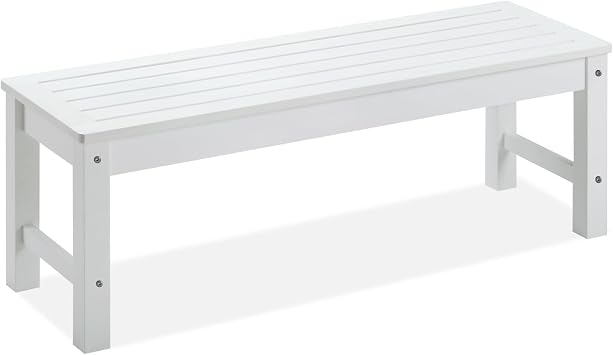 Psilvam 47" Outdoor Bench, All Weather Polylumber 2-Person Backless Garden Bench, Waterproof Patio Bench for Porch, Garden and Park White