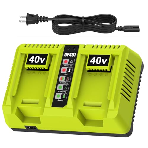 AaveYouMore 2 Port OP401 Fast Charger Replace for Ryobi 40V Battery Charger Compatible with Ryobi 40V Battery OP4015 OP4026 OP4040 OP4050 OP4060