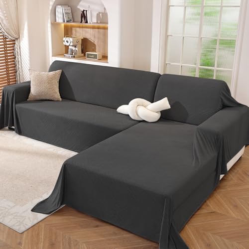 Ystyle Sofabezug L Form 2-Teilige, Waschbarer Chenille Sofabezug Ecksofa, rutschfest Couch Überzug L Form, Sofaüberwurf Weich Bequem, Multifunktionale Möbeldecke, Dunkel Grau (200x260+200x280 cm)