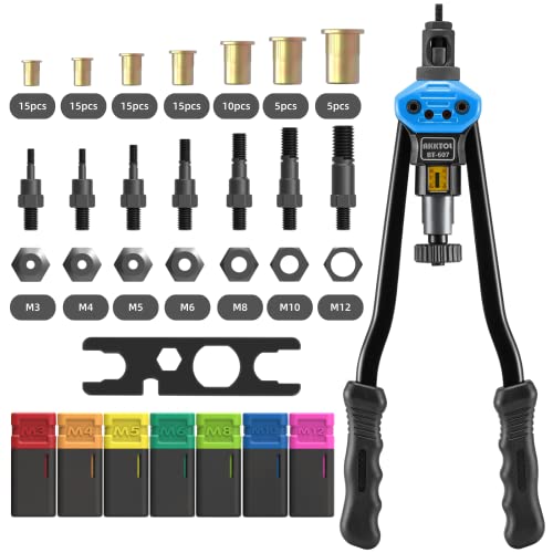 AKKTOL Pince à Insert Fileté I Pince à riveter professionnelle I 80 écrous à rivets M3-M4-M5-M6-M8-M10-M12 I Taille Compacte