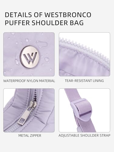 Image of WESTBRONCO Small Puffer Crescent Shoulder Bag for Women, Nylon Quilted Shoulder Purses, Puffy Handbags with Adjustable Strap