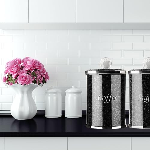 Amazing Gift Diamond Style Crystal containers for Coffee Tea Sugar Kitchen Storage tins, Canisters, Jars Set Crushed Diamond Loose Jewel (Black Crystal/Silver Edge) - Image 4