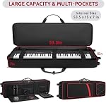 BOSSTIN 88 Key Keyboard Case with Wheels, Inner Size: 53.5"x 15"x 7", Waterproof Padded Rolling Gig Bag Keyboard Piano Case for 88 Key Piano Keyboard (Red)