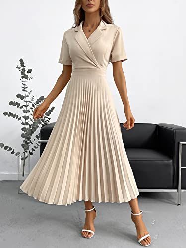 casual dresses for women Short Sleeve Solid Pleated Hem Dress Workwear3