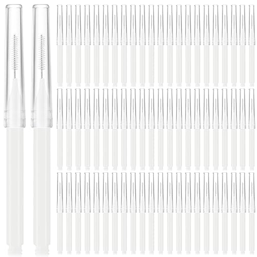 Lallisa 100 Pieces Micro Eyebrow Spoolie Brush with Cap, White