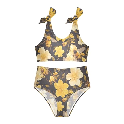 Bees on Yellow Girl Two Piece Kids Bikini Set Quick-Dry Swimsuit Swimwear Adjustable Strap3