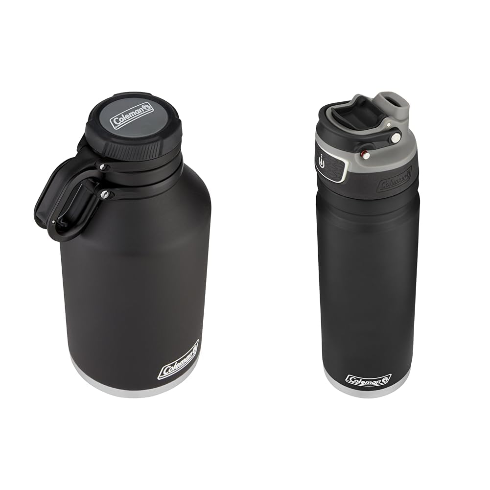 Coleman 64oz Vacuum-Insulated Stainless Steel Growler Keeps Drinks Hot 41 Hours Cold 76 Hours Bundle with 24oz AUTOSEAL FreeFlow Water Bottle