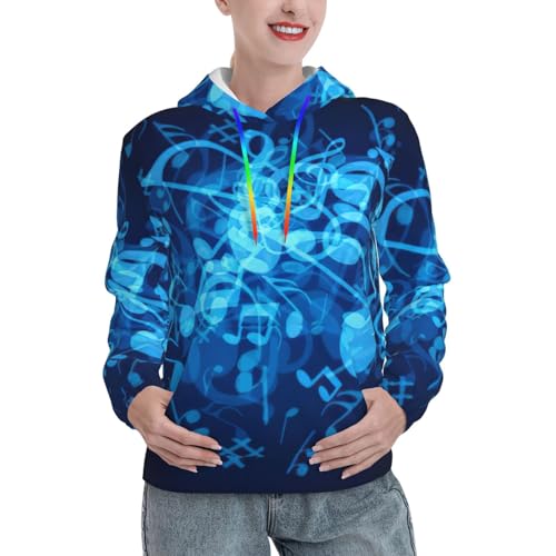 Sweat à capuche imprimé notes de musique bleues pour femme tendance