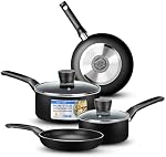 SereneLife 6 Piece Pots & Pans Set - Non-Stick Coating Inside, Includes: 2 Sauce Pots with Lids, Small 8" Fry Pan, Medium 10" Fry Pan, Black