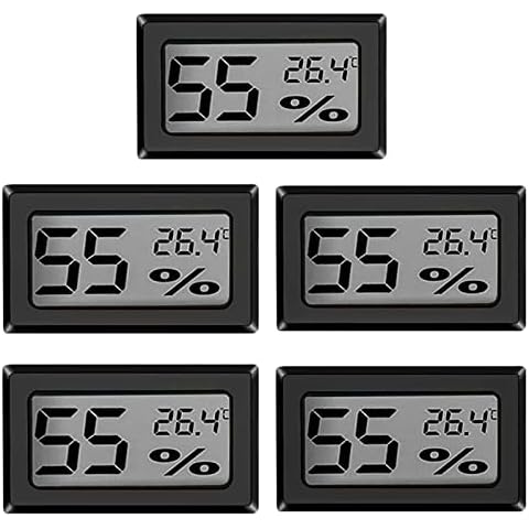 5 Pack LCD Digital Thermometer Hygrometer, Mini Hygrometer Digital Indoor Humidity Gauge, Room Thermometer Hygrometer, Hygrometer Humidity Meter, Thermometer Hygrometer for Cars Home Office (Black) Cover
