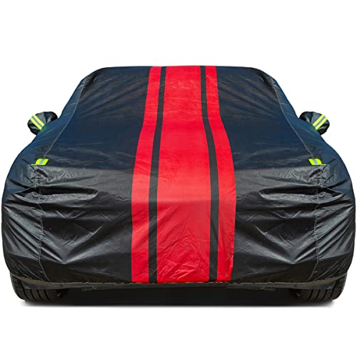 Auqdd 6-Layers Premium Sedan Full Padded Car Cover Waterproof All Weather Weatherproof Uv Sun Protection Snow Dust Storm Resistant Outdoor Exterior Custom Form-Fit With Straps 197"-208" Red #TOP8