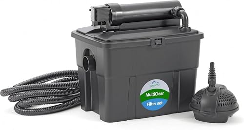 Pontec 50238 MultiClear Set 5000 - Komplettset aus Filterpumpe und Durchlauffilter , Durchlauffilterset, Mehrkammerfilter, Gartenteichfilter, Schwarz