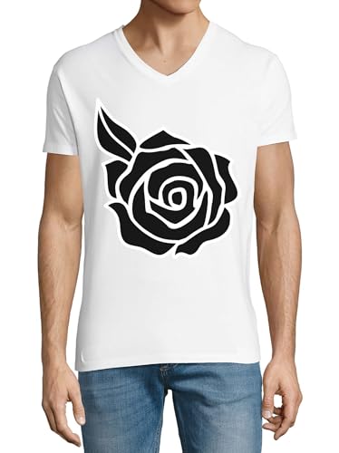 T-shirt col V blanc homme coton anti-déformation Black Rose Art