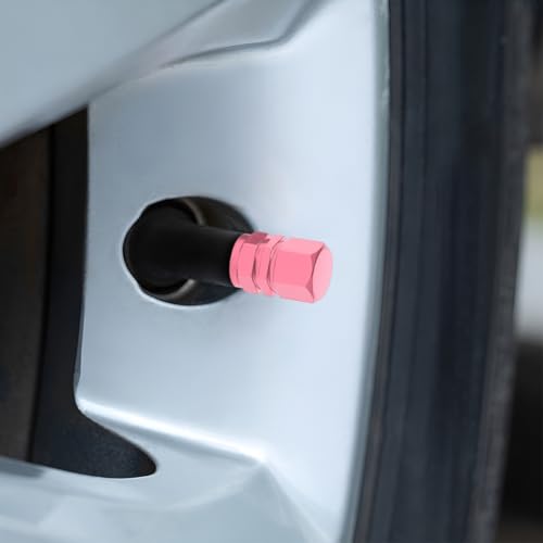 Image of Osilly Car Tire Stem Valve Caps, 4 PCS Aluminum Alloy Valve Stem Covers, Leak-Proof Tire Cap Cover Accessories, Hexgon Style Wheel Air Valve Caps for SUV Car Bike (Pink)
