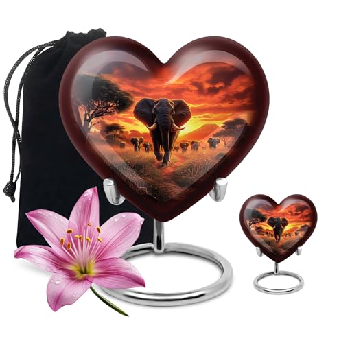 Image of Elephant Urn Large Cremation Urn for Adult Women Ashes 1 Large & 1 Small | Memorial Small Funeral Urns for Human Ashes Adult Female, Burial Urns for Mom & Dad