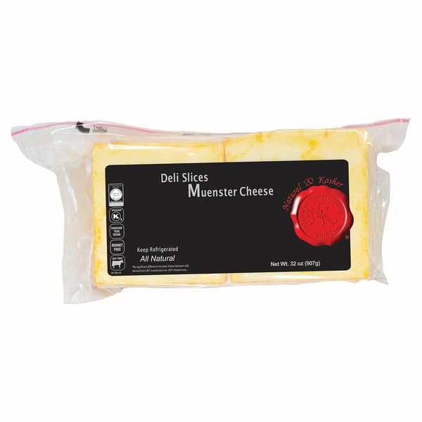 Natural & Kosher Muenster Cheese, Deli Slices, 32 oz, PASTEURIZED CULTURED MILK, SALT, KOSHER ENZYMES, ANNATTO (COLORING)