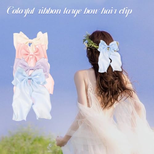 Image of PALAY 4 Pcs Bow Hair Clips for Women Girls Stylish Colorful Long Tail Ribbon Large Tulle Barrettes Vintage Style Elegant Hair Accessories for Woman Daily Wear