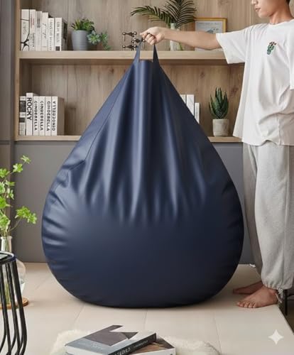 Image of Luxury 5XL Jumbo Bean Bag with Footrest & Cushion | Premium Leatherette | High-Density Beans Filled | Heavy Duty Double Stitch | 6 Months Warranty Color- (Navy Blue) (Navy Blue)