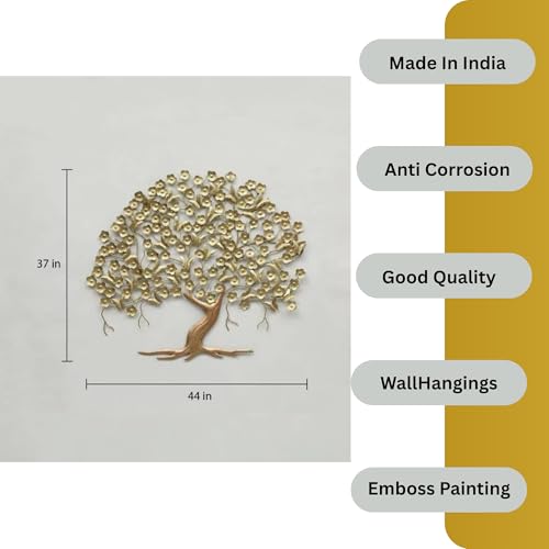 Image of Bharat Art Metal Iron Breeze Butterfly Tree Gold Wall Art | Decorative Metal Wall Sculpture for Home Living Room Bedroom Office Hotels Cafe | Multicolor (44 x 2 x 37 Inch) WD027 (A)