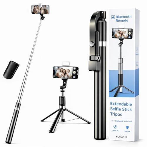 Image of 6FT Selfie Stick Tripod Stand with LED Light - 3-in-1 Phone Stand with Bluetooth Remote & Rechargeable Ring Light for Photos, Makeup, Vlogging, and Video Calls (6FT Stick with Light)