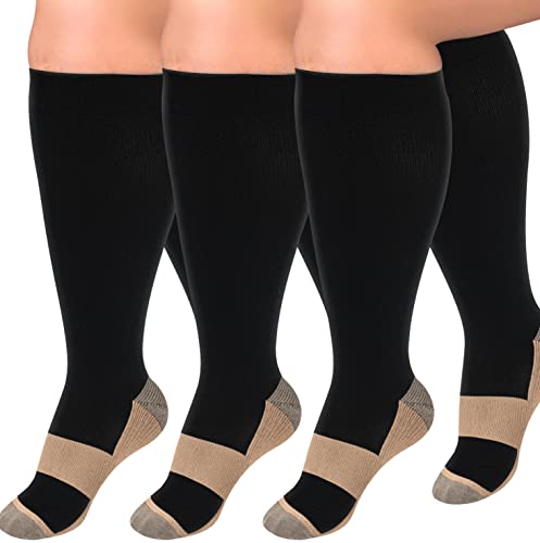Image of Diu Life 3 Pairs Plus Size Compression Socks for Women and Men Wide Calf Extra Knee High Support for Circulation