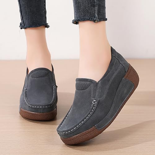 Image of YING LAN Women Slip On Loafers Comfort Suede Moccasins Wide Low Top Shoes