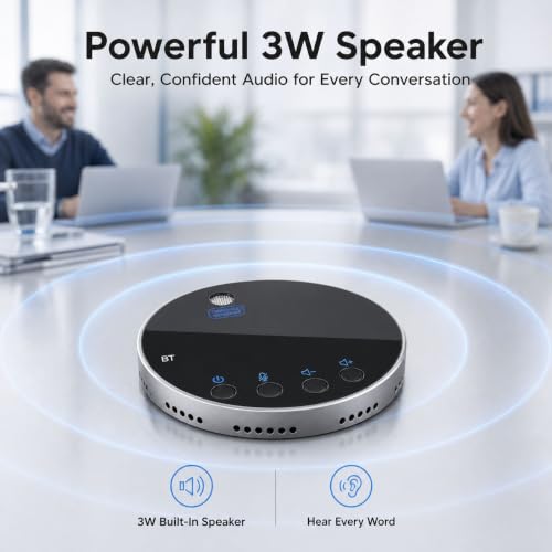 Image of Bluetooth Conference Speaker and Microphone, Bluetooth Speakerphone for Small Meeting Room,Wireless Conference Speaker 360Voice Pick up with Noise Cancellation Mics for Computer /Laptop