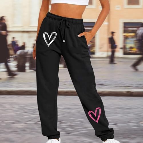 Women's Sweatpants Heart Print Elastic Waist Drawstring Bound Foot Trousers Summer Running Workout Pants with Pockets2