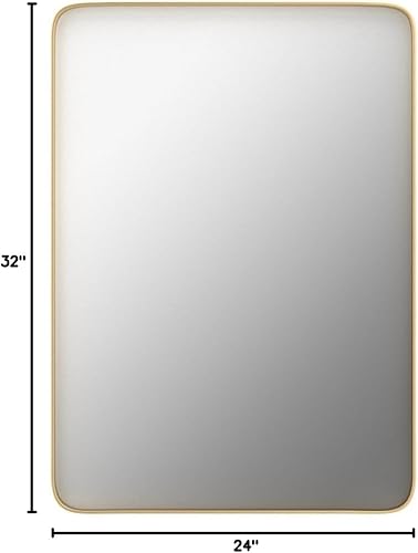 Miniatura 10 de Espejo de baño de 24 x 32 pulgadas, hermoso espejo de pared dorado con marco profundo, moderno espejo de tocador de baño de esquina redonda para