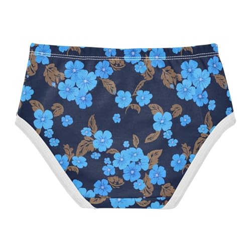 Cotton Toddler Underwear Custom Blue Flowers Leaves Navy Panties for Girl Florals Briefs Kids Undies 2t2
