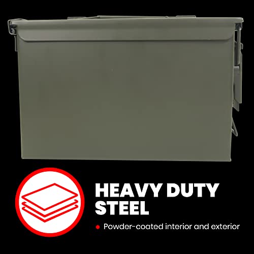 Innovatex .50 Cal Ammo Can, 24 Pre-Cut Pistol Magazine Holder, Metal Storage Box Case For Mags With Rubber Gasket Seal, Military Grade Water-Resistant, Foam Insert, Army Green Steel #TOP3