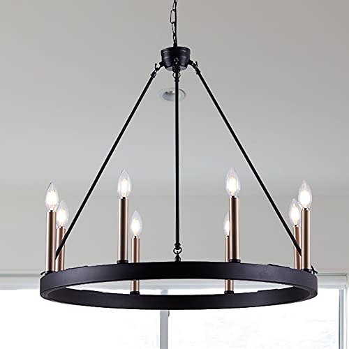 Vanity Art 8 Lights Wagon Wheel Chandelier Light Farmhouse Candle Brass Ceiling Light Fixtures For Living Room Va10518Bk+Bd #TOP18